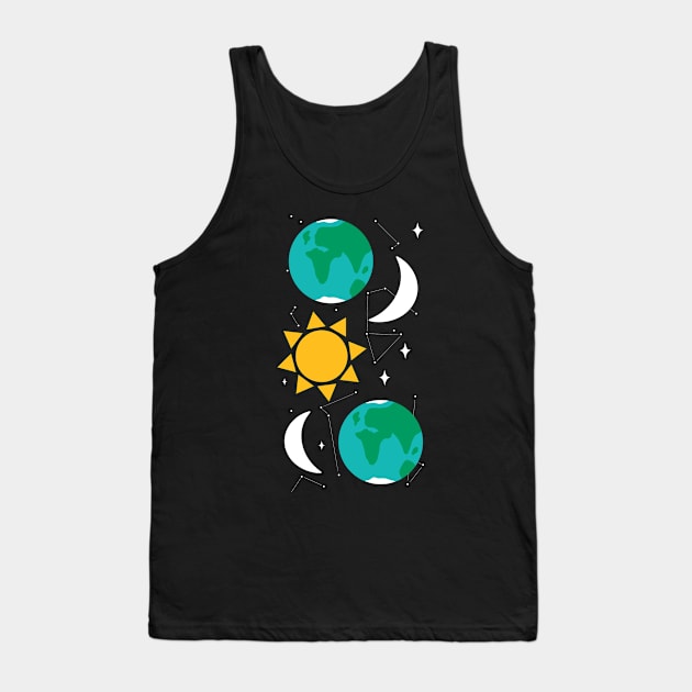 Sun, Moon and Earth Tank Top by littlelionartstudio